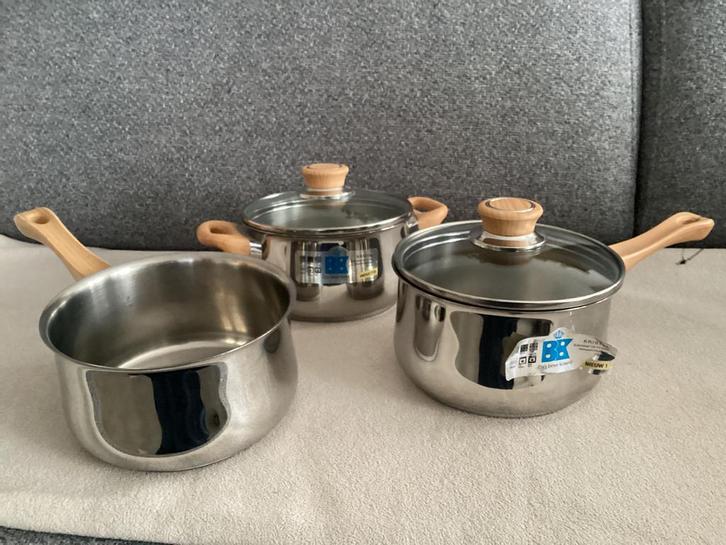 Nieuwe BK kristal pan pannen pannenset gas inductie electr, Huis en Inrichting, Keuken | Potten en Pannen, Nieuw, Pannenset, Rvs