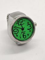 (2) Zilverkleurig Retro Ringhorloge Met Groene Wijzerplaat, Nieuw, Dame of Heer, Zilver, IJzer of Staal