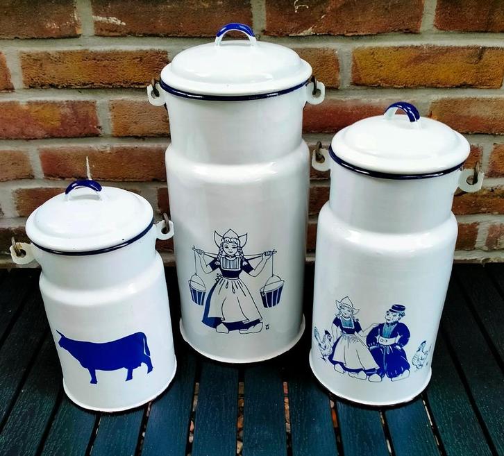 Diverse Emaille Melkbussen / Melkbusjes - Zie Omschrijving, Antiek en Kunst, Antiek | Emaille, Ophalen of Verzenden