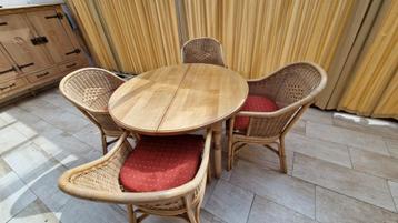 Eettafel met 4 rieten stoelen  beschikbaar voor biedingen