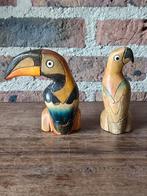 2 vintage houten beeltjes papagaai en toekan, Ophalen of Verzenden
