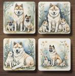 Akita met puppy’s onderzetters met houder, Ophalen of Verzenden, Nieuw, Glas of Kopje