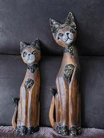 2 houten poezen beelden., Ophalen of Verzenden, Gebruikt, Dier