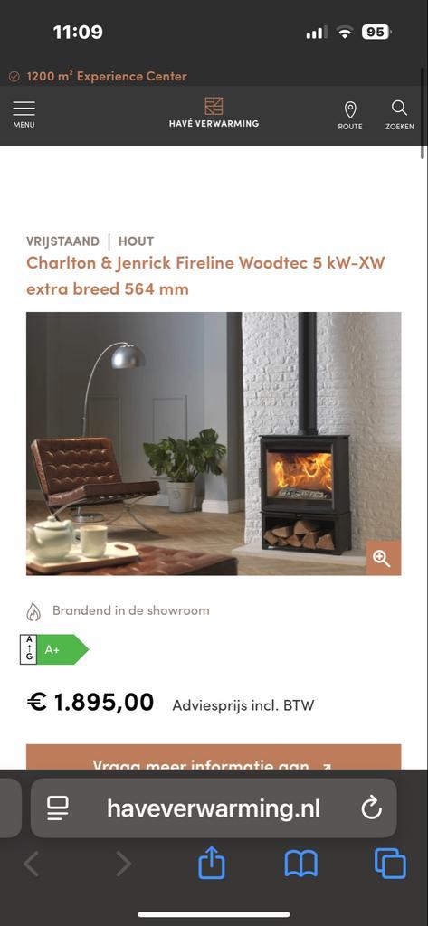 C&J Fireline Houtkachel 5kW-XW - Extra Breed, Huis en Inrichting, Kachels, Nieuw, Vrijstaand, Hout, Ophalen of Verzenden