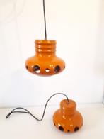 Herda 2 x vintage hanglamp keramieke oranje retro lamp, Gebruikt, Ophalen of Verzenden