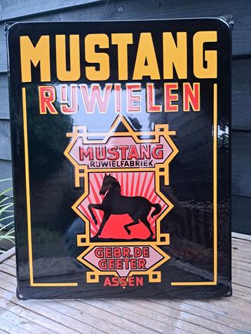 Emaille reclame, emaille reclamebord Mustang rijwielen  beschikbaar voor biedingen
