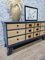 Grijs dressoir met 9 lades, Ophalen, 150 tot 200 cm, Eikenhout, Zo goed als nieuw