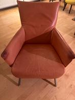 Merk Label v. d. Berg Fauteuil Oranje/Cognac leer, Ophalen, Gebruikt, Minder dan 75 cm, Leer