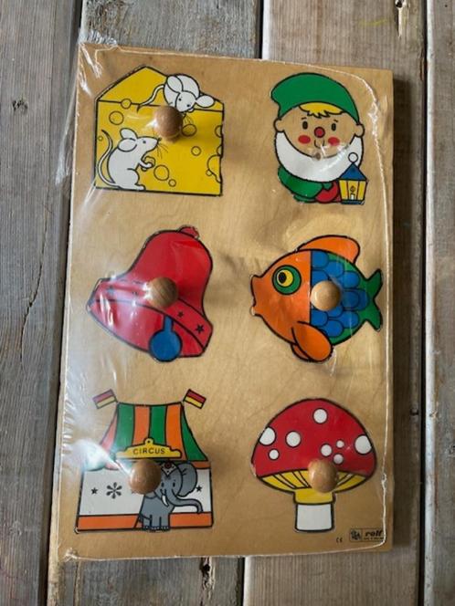 Vintage houten puzzel Rolf.  6 stukken oa kabouter en circus, Kinderen en Baby's, Speelgoed | Kinderpuzzels, Gebruikt, 6 maanden tot 2 jaar