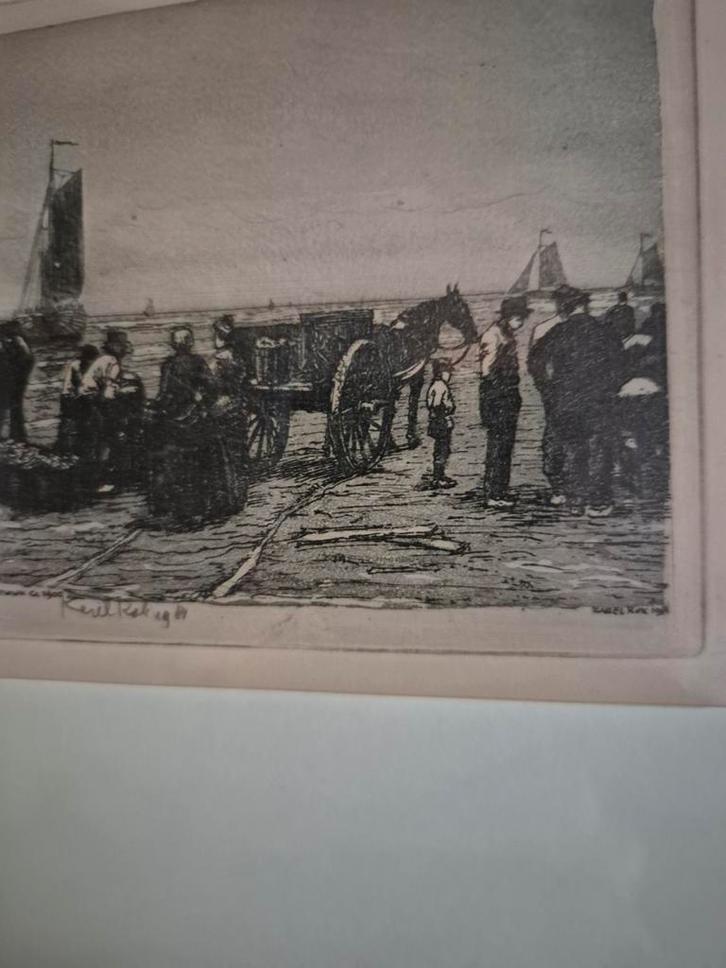 Karel Kok - Ets Visvervoer Katwijk, Antiek en Kunst, Kunst | Etsen en Gravures, Ophalen of Verzenden