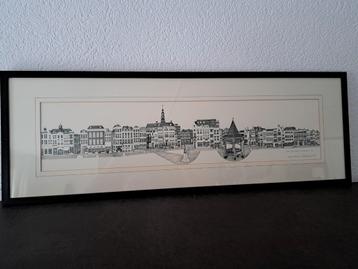 Markt 's-Hertogenbosch panoramatekening. Limited edition.  beschikbaar voor biedingen