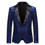Heren blauw ruiten glitter colbert blazer jasje mannen feest, Kleding | Heren, Kostuums en Colberts, Verzenden, Nieuw, Blauw