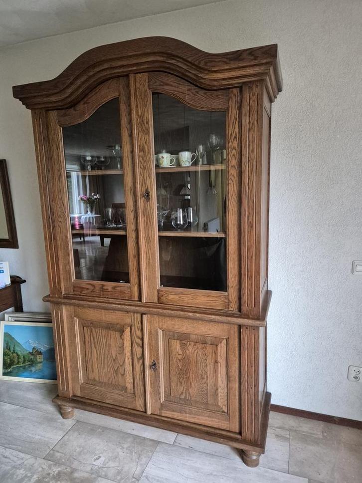 Eiken buffetkast, Huis en Inrichting, Kasten | Buffetkasten, Gebruikt, 200 cm of meer, 150 tot 200 cm, 25 tot 50 cm, Glas, Ophalen