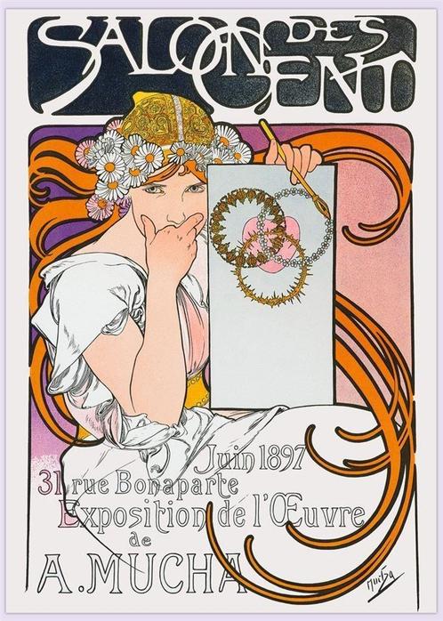Grote 50x70cm Kunst Poster ALPHONSE MUCHA Art Nouveau, Antiek en Kunst, Kunst | Litho's en Zeefdrukken, Verzenden