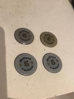 Te koop : 4 fiches van 5 gulden Holland Casino, Hobby en Vrije tijd, Gezelschapsspellen | Kaartspellen, Ophalen, Gebruikt