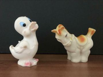 Vintage piepfiguren: eend & paard beschikbaar voor biedingen