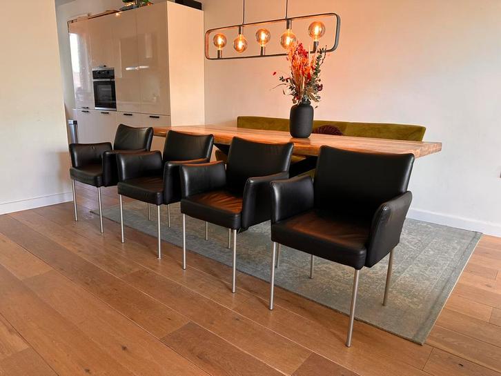 4 Jess leren eetkamerstoelen zwart, Huis en Inrichting, Stoelen, Zo goed als nieuw, Vier, Leer, Zwart, Ophalen