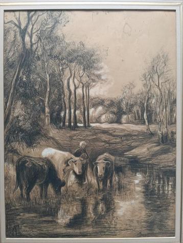 Anton Mauve  - Studie - Koeien aan een plas  beschikbaar voor biedingen