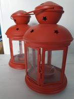 Twee rode lantaarntjes, Minder dan 25 cm, Kandelaar, Metaal, Zo goed als nieuw