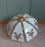 Grote vintage glas/ messing hanglamp met 3 armen, Ophalen, Zo goed als nieuw, Art deco