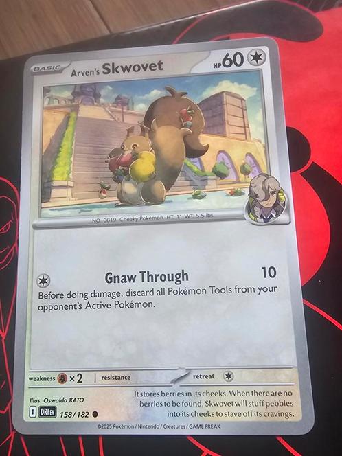 Pokémon kaart - Destined Rivals - Arven's Skwovet 158/182, Hobby en Vrije tijd, Verzamelkaartspellen | Pokémon, Nieuw, Losse kaart
