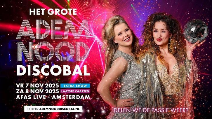 Ademnood 7 november 2x zitplaatsen Discobal vrijdag, Tickets en Kaartjes, Concerten | Nederlandstalig, Twee personen, November