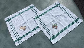 2 Vintage katoen theedoek wafeldoek keukendoek 46x46 cm (N48 beschikbaar voor biedingen