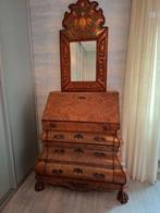 Antiek spaanse spiegel hout met leer bekleed en beschilderd, Ophalen