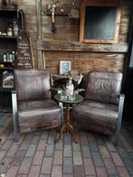 Rundleren fauteuils met RvS leuningen, Huis en Inrichting, Fauteuils, Ophalen of Verzenden, Zo goed als nieuw, 50 tot 75 cm, Leer