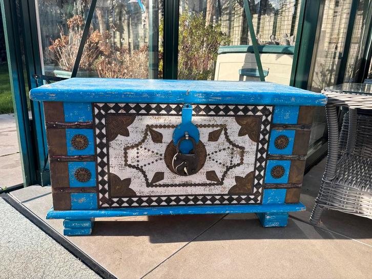 Ibiza Style Opbergkist van mangohout met Hangslot, Huis en Inrichting, Woonaccessoires | Kisten, Gebruikt, 50 tot 75 cm, Minder dan 50 cm