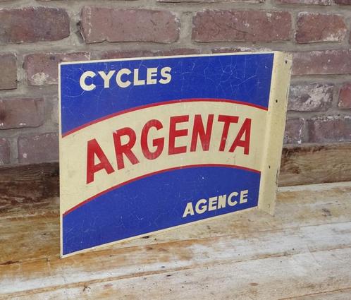 oud dubbelzijdig reclamebord uithangbord cycles agenta, Antiek en Kunst, Curiosa en Brocante, Ophalen