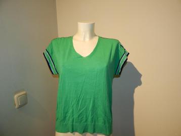 Marccain appeltjes groen shirt kobalt accenten deels linnen beschikbaar voor biedingen