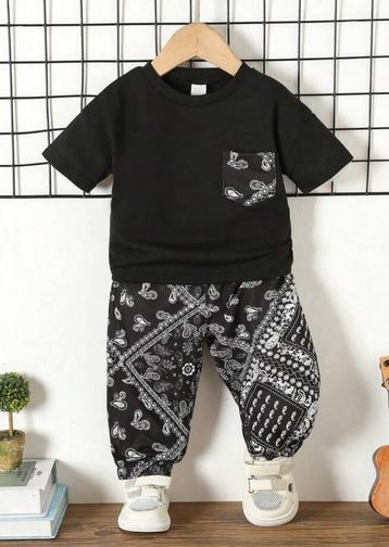 Setje broek tshirt 86 zakdoek print shirt jongen gangster