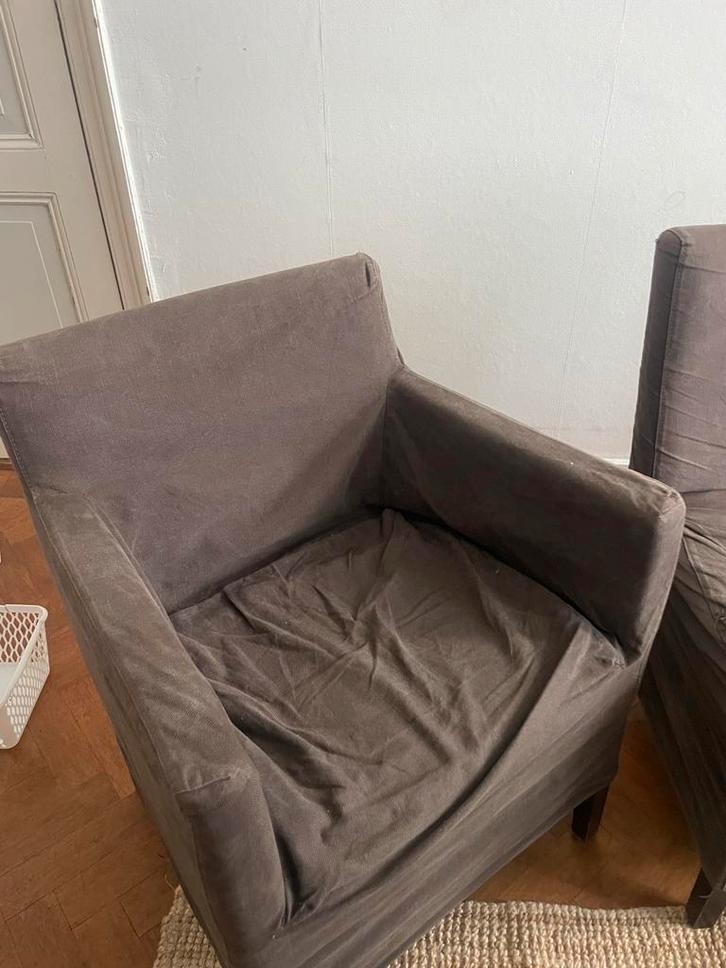 Stoelen met afneembare hoezen, Huis en Inrichting, Stoelen, Gebruikt, Vijf, Zes of meer stoelen, Stof, Bruin, Ophalen