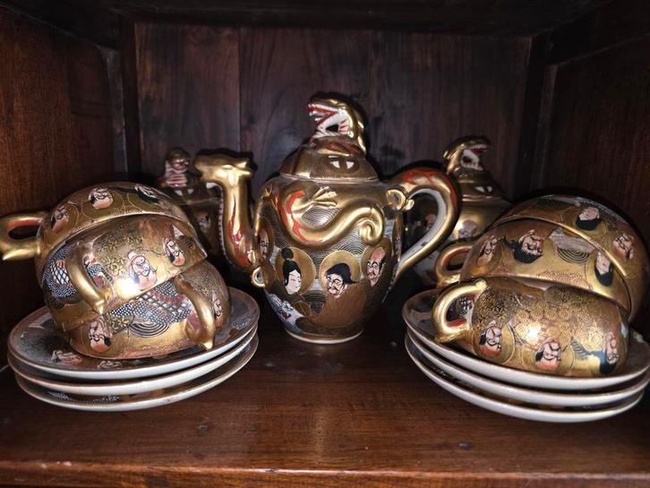 Oud satsuma draken servies gebruikt theeservies koffie, Antiek en Kunst, Antiek | Servies compleet, Ophalen