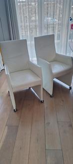 6 witte leren stoelen, Huis en Inrichting, Stoelen, Ophalen, Gebruikt, Wit