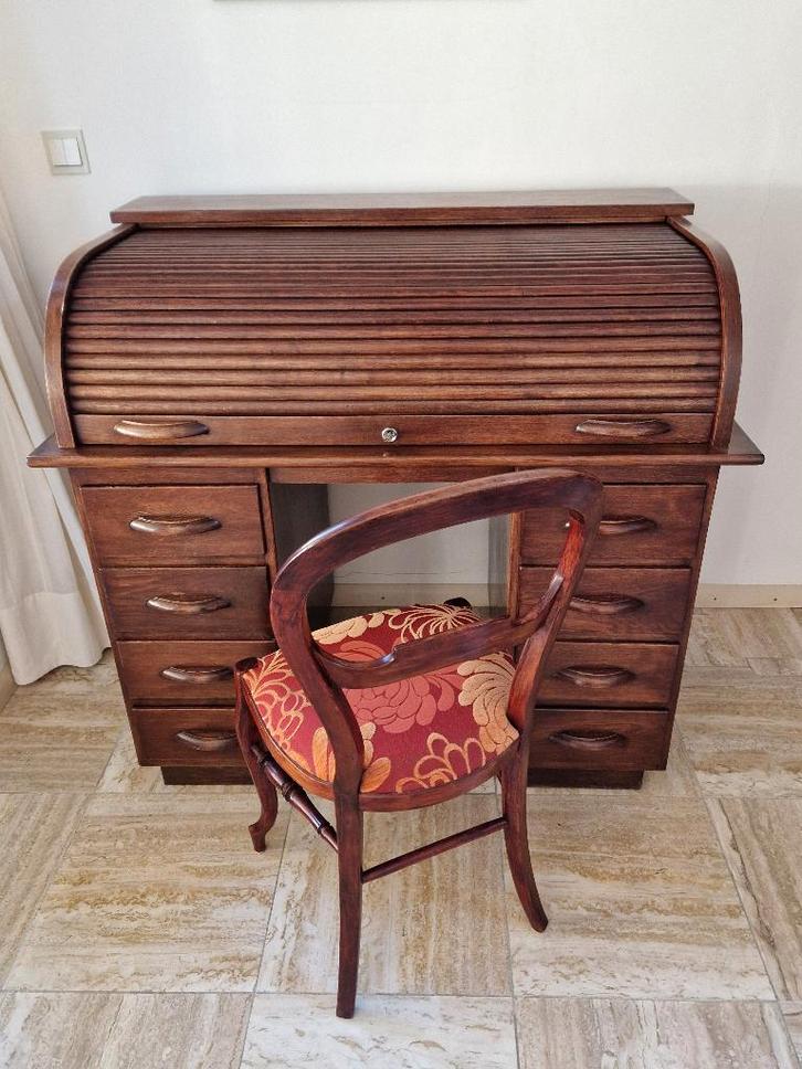 prachtig antiek rolluik bureau (kleine maat) met stoeltje, Antiek en Kunst, Antiek | Kantoor en Zakelijk, Ophalen