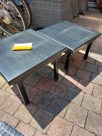 2 merbau bijzettafels voor binnen en buiten., Ophalen, Gebruikt, Vierkant, Hout