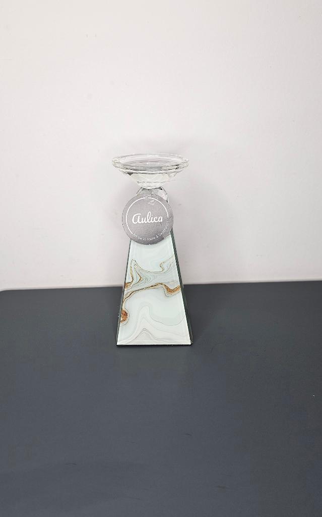 Kaarshouders "Marmer/glas" H.21cm, 2 stuks., Huis en Inrichting, Woonaccessoires | Kandelaars en Kaarsen, Nieuw, Kandelaar, Minder dan 25 cm