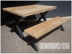 Bank stalen x-poten met steigerhout!, Eikenhout, Info@hout-art.nl, Hoeves 3 in Schijndel, Industrieel