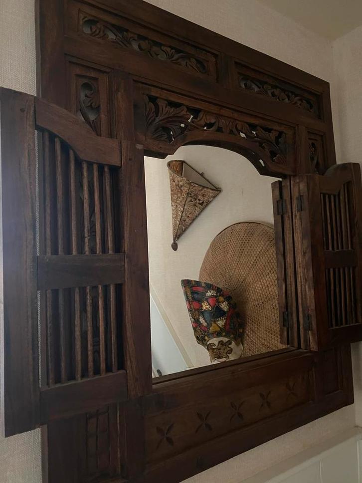 Houten Spiegel met Luiken, Huis en Inrichting, Woonaccessoires | Spiegels, Zo goed als nieuw, 75 tot 100 cm, 100 tot 150 cm, Rechthoekig