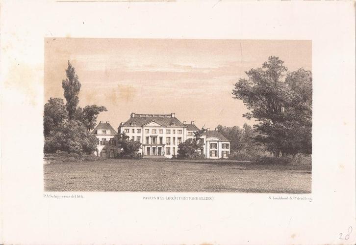 Apeldoorn. Paleis het Loo (uit het park gezien) Schipperus, Antiek en Kunst, Kunst | Etsen en Gravures, Ophalen of Verzenden