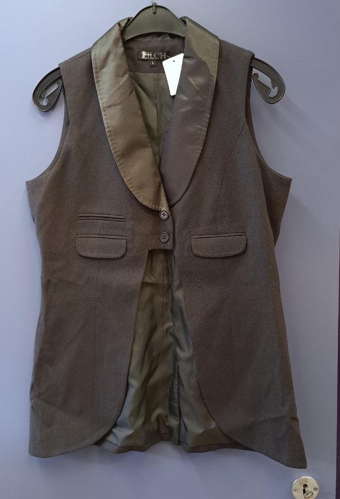 Zilch aparte gilet top donker grijs + satijn rand L nr 42756, Kleding | Dames, Tops, Zo goed als nieuw, Maat 42/44 (L), Grijs