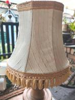 Vintage lampenkap geel crème met leuke franjes – 20 cm hoog, Rond, Ophalen of Verzenden, Zo goed als nieuw, Crème
