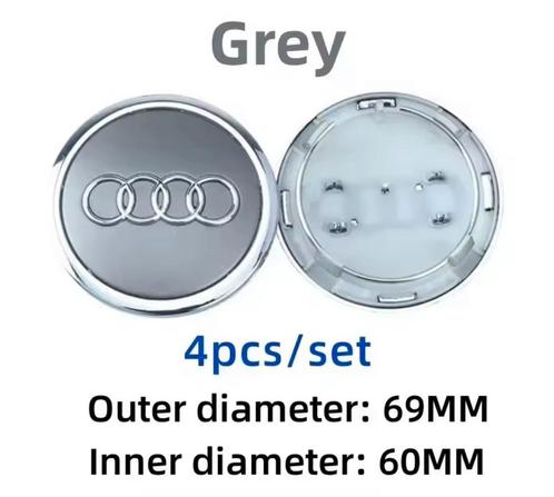 Audi naafdoppen grijs zilver 69 mm 4 stuks nieuw, Auto diversen, Wieldoppen, Nieuw, Verzenden