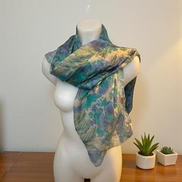 Vintage Sjaal Universele Maat Paars Groen Pastel beschikbaar voor biedingen