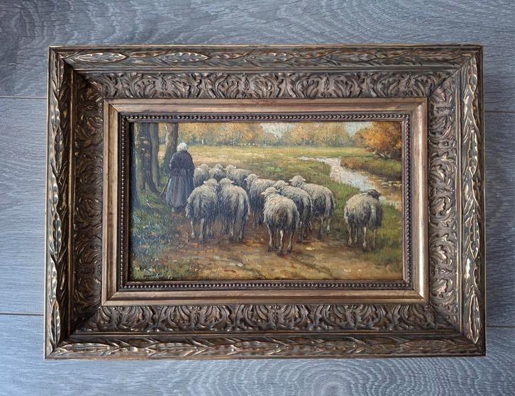 Martinus Nefkens (1866-1941) Boerin veluws landschap, Antiek en Kunst, Kunst | Schilderijen | Klassiek, Ophalen of Verzenden