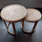2x bijzettafeltje bamboe rotan, Ophalen of Verzenden, Rond, Minder dan 55 cm, 45 tot 60 cm