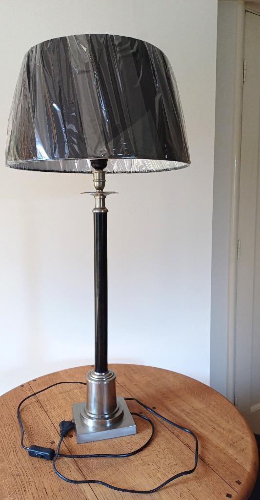Vintage Staande schemerlamp zwart met rvs, Huis en Inrichting, Lampen | Tafellampen, Gebruikt, 75 cm of meer, Stof, Overige materialen