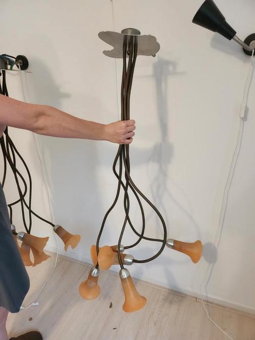 2x kroonluchter geel melkglas a la Art Nouveau, Huis en Inrichting, Lampen | Kroonluchters, Zo goed als nieuw, Glas, Ophalen